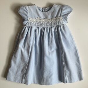 Luli & Me Girls Light Blue Velvet Dress with Lace & Pearl Detail - Size 18M
